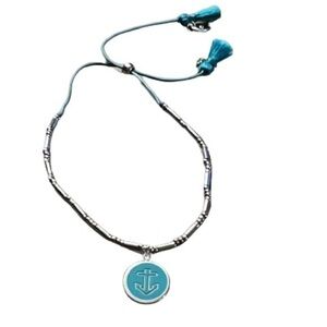 KEEP Collective teal enamel and silver anchor bracelet